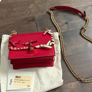 Fendi Red Kan I small Crossbody Bag with Gold Chain. Like new! Comes w/tags